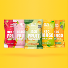 Load image into Gallery viewer, soul fruit dried fruits whole range - dried dragon fruit, dragon fruit chips, jackfruit chips, mango chips, dried mango
