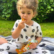 Load image into Gallery viewer, kid eating soft dried mango - kid healthy snack
